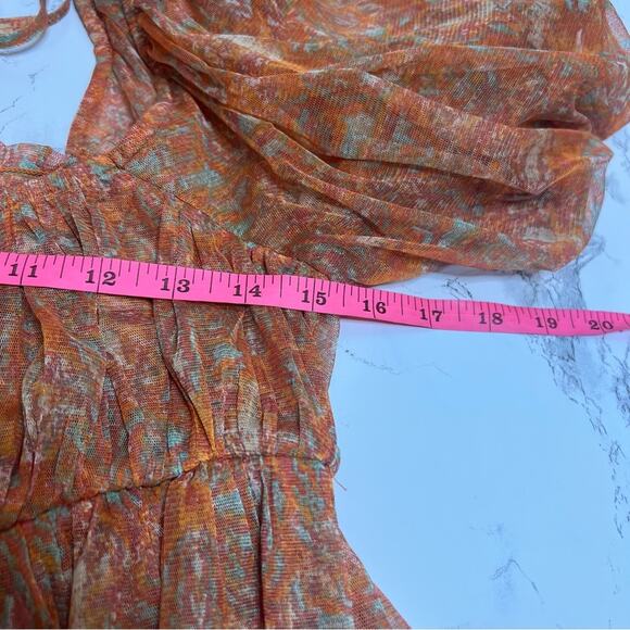 Free People Penelope Printed Smocked Peplum Top Orange Size L - Picture 8 of 8